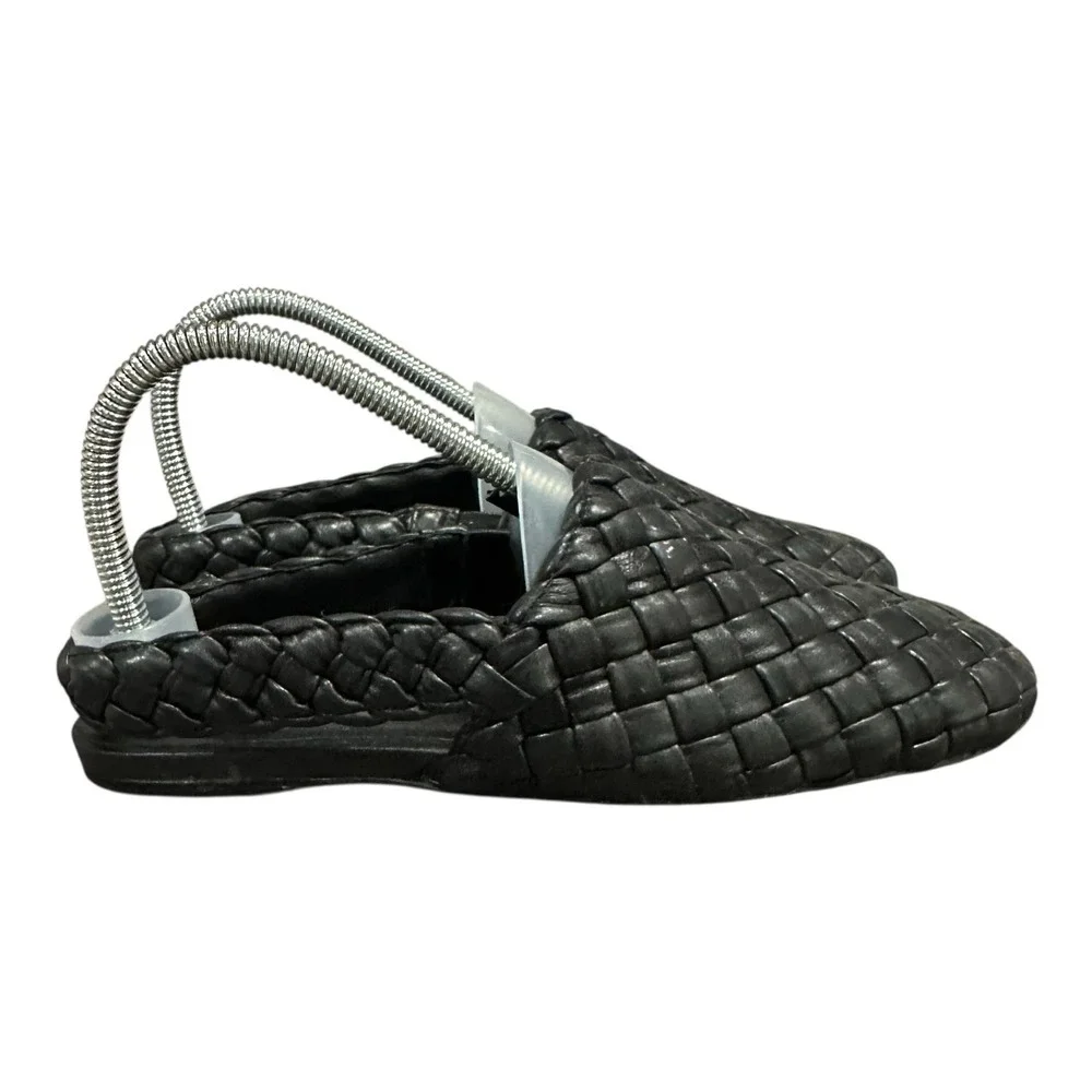 Vince Cadot Woven Slingback Women's 7M Black Leather‎ Casual Slip On Flats